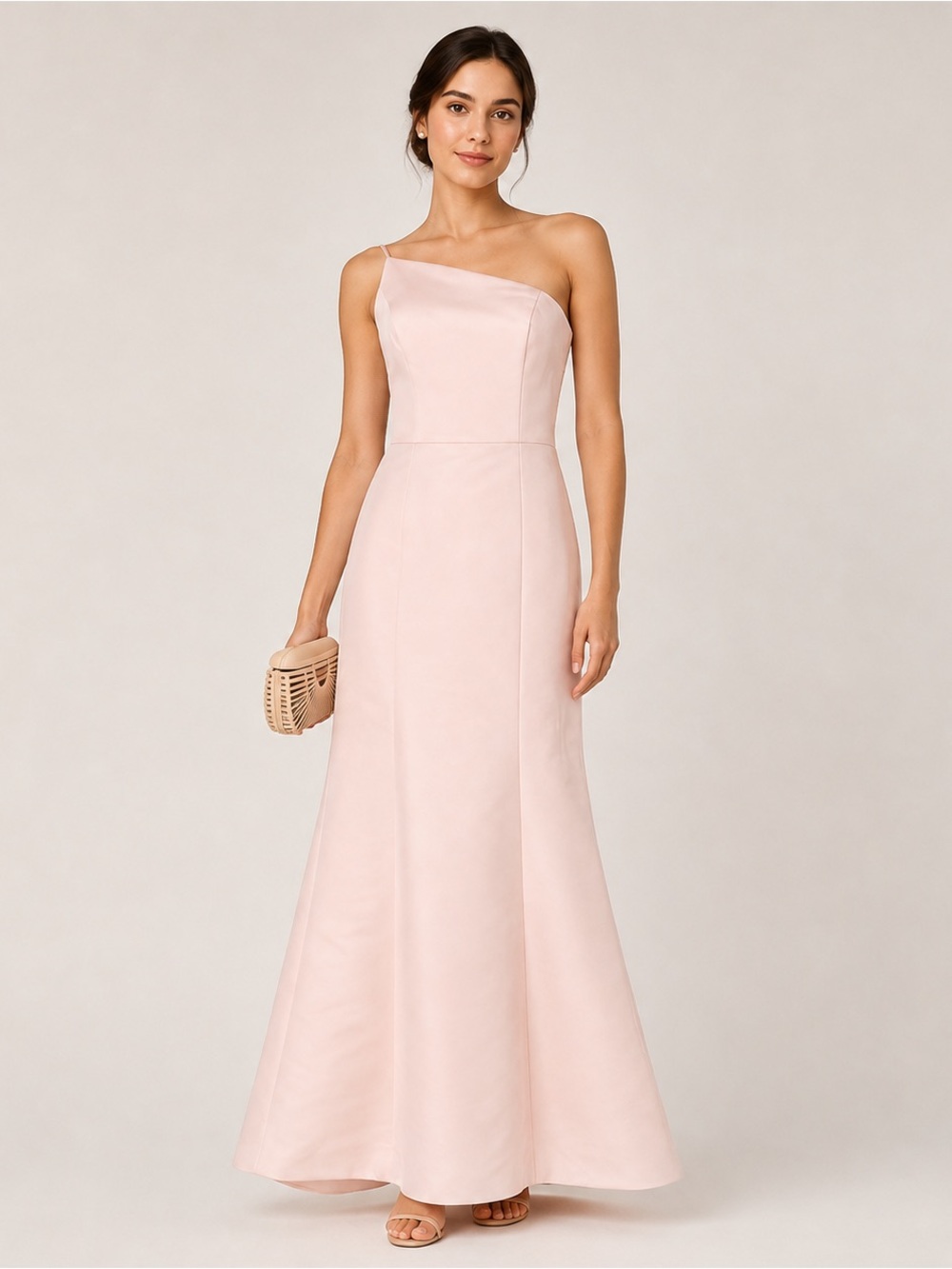 Amsale Blush Pink One Shoulder Satin Bridesmaid Formal Gown 14